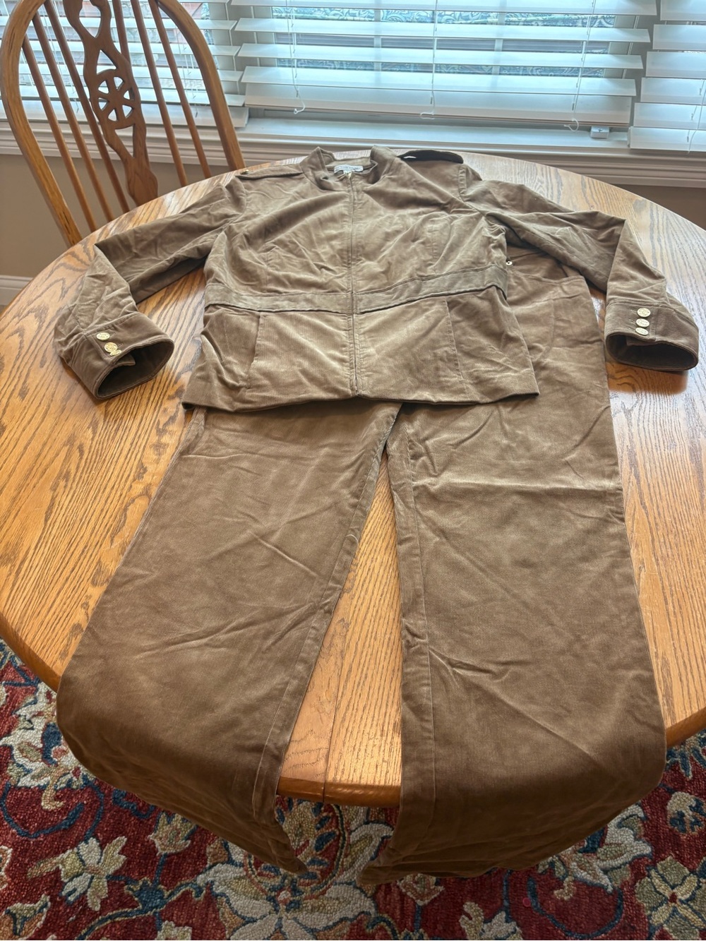 ST John Sport Tan Corduroy Pants Suit Jacket 12 L VGUC Vintage Luxury